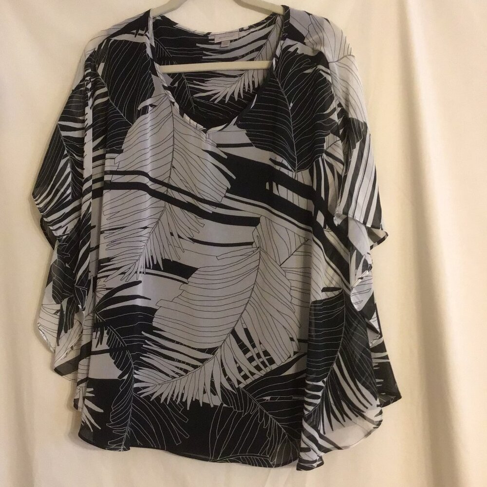 AVENUE Black/Grey/White Palm Leaf Caftan Style Top w/Attached Black Tank 18/20